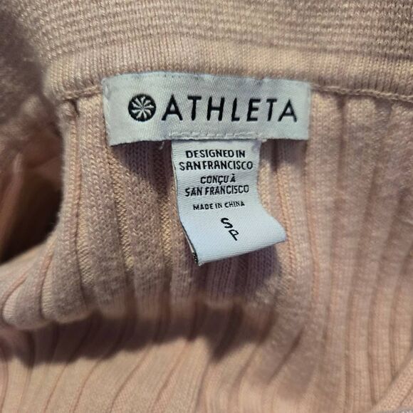 Athleta Ribbed Henley Sweater Size Small Pink 1/2 Button Collard - Picture 6 of 7